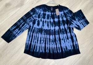 Pure Jill Long Sleeve Shirttail Tee Top Blue Tie Dye Pima Cotton Size XL - NWT - Picture 1 of 10