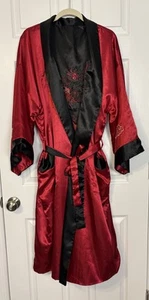 Unisex Kimono Style Morgenmantel rot schwarz bestickt Satin Wende Drache Gr. L-XL - Bild 1 von 12