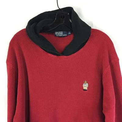 DE COLECCIÓN POLO RALPH LAUREN oso con capucha tejido gofre térmico Pullover camisa 2XL 90s Y2K Foto 1 de 4