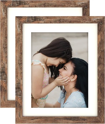8X10 Brown Picture Frames Set of 2, Display Pictures 6X8 with Mat or 8X10 withou - Image 1 of 4