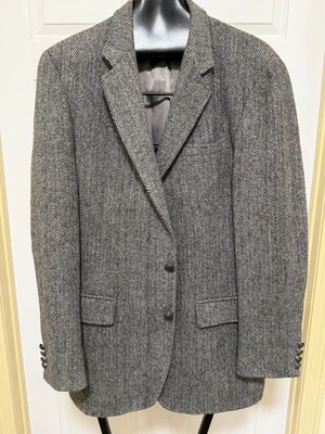 Blazer masculino vintage Harris Tweed Herringbone lã escocesa 46L - Imagem 1 de 4
