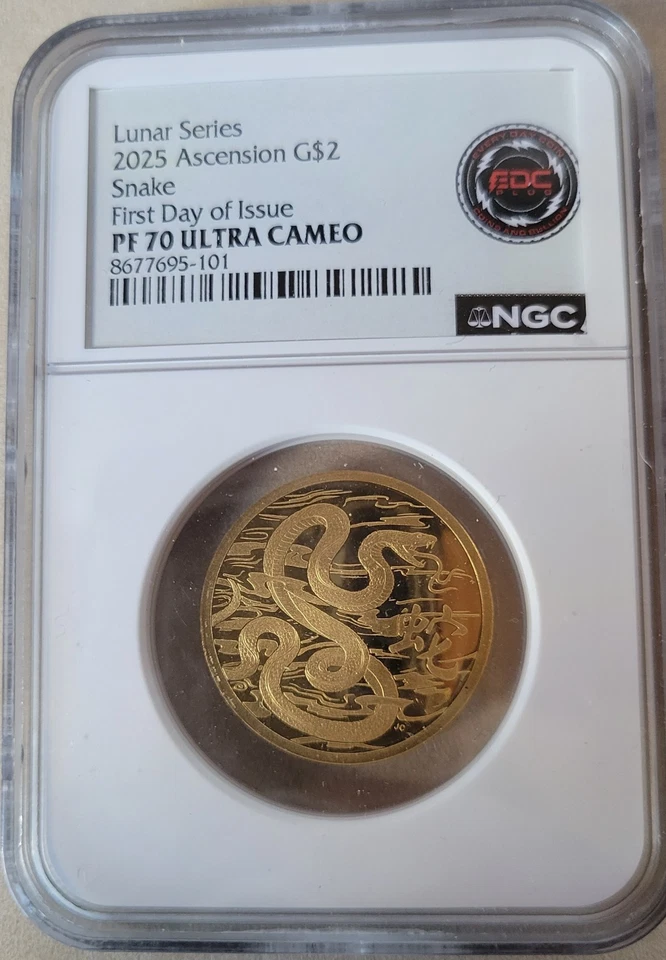 Lunar Series 2025 Ascension Gold$2 PF 70 Ultra Cameo Snake 101 Of 500! - Image 1 of 4