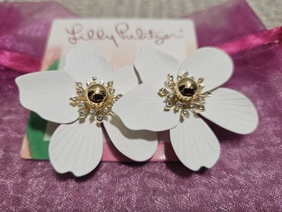 PENDIENTES ORQUÍDEA BLANCA FLUTTER LILLY PULITZER XL Flor Moda Declaración Nuevos con Etiquetas Foto 1 de 4