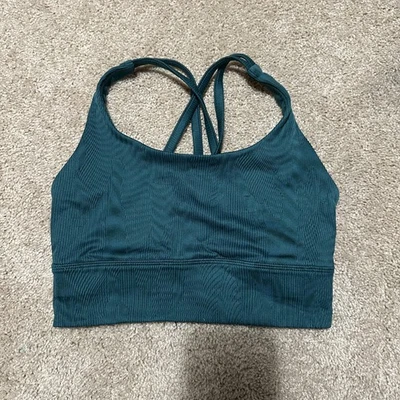 Lululemon Sports Bra Womens 4 Teal Ribbed Cross Back Longline Strappy Yoga Gym - Image 1 of 3