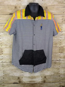 Black Pyramid  Mens 3X Black Yellow White Striped Button Up Short Sleeve Shirt - Picture 1 of 8