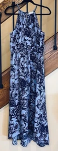 Loft Halter Neck Sleevless Blue Floral Maxi Dress/elastic Drawstring Waist/SZ.MP - Picture 1 of 17