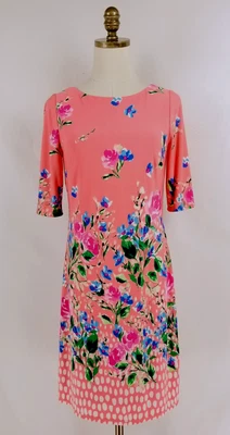 Eliza J Women's Size 4 Peach Floral Short Sleeve Shift Dress Lined - Image 1 of 4