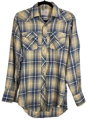 Винтажная фланелевая рубашка H Bar C из шерстяной смеси в клетку с фиолетовым жемчугом на кнопках S 14-33 вестерн - Изображение 1 из 4