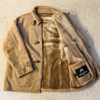WEATHERPROOF Garment Company Suede Jacket Mens XL Brown FAUX FUR Lined Full Zip - Image 1 of 4