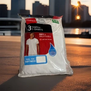 Hanes weiß tagless Crew Unterhemden Tshirts Herren XL weiß 3er Pack Neu mit Etikett - Bild 1 von 5
