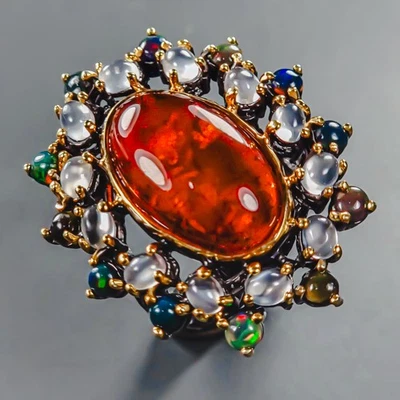 Presente de joia anel âmbar natural 7 quilates prata esterlina 925 tamanho 7,5/R438779 - Imagem 1 de 4