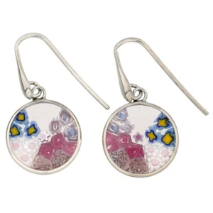 Pendientes colgantes redondos de vidrio GlassOfVenice Murano Millefiori - plateados - Imagen 1 de 5