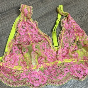 Savage X Fenty| Neon Yellow and Pink Lace Bralette sz Large - Bild 1 von 4