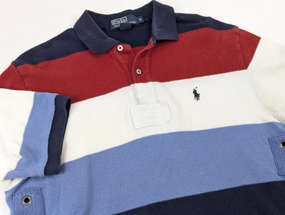 Polo Ralph Lauren Rugby Polo Mens Medium Shirt Vintage Red White Blue Stripe - Image 1 of 4