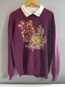 Vintage Fall Floral Squirrel In Mailbox Collared Sweatshirt XL - Picture 1 of 24