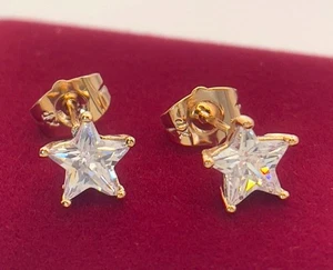 Orecchini stella di lusso orecchini zirconi cristallo oro 750 laminato placcato oro 18 carati - Foto 1 di 13