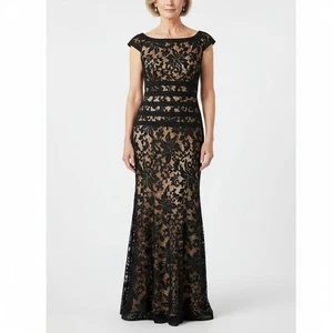Vestido formal de noche Tadashi Shoji para mujer negro desnudo sirena encaje elegante 8 - Imagen 1 de 8