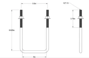 Paquete de 4 pernos cuadrados en U chapados en zinc, acero, tamaño de rosca 1/2"-13, 5" de ancho, 8-5/8" de alto - Imagen 1 de 1