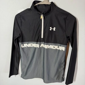 Under Armour Boys Medium Loose Heatgear 1/4 Zip Logo Sweatshirt Black/Gray - Picture 1 of 10
