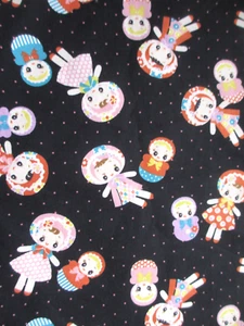 Kawaii Bunka Dolls Cotton Canvas Kokka Fabric 17" by 42" - Picture 1 of 5