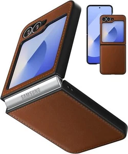 Case for Samsung Galaxy Z Flip 6 (2024) PU Vegan Leather Back Z 6, Brown - Picture 1 of 7