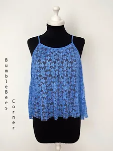 ZARA Tank Top FLORAL LACE Blue PLEATED Flared SHEER Strap S Shirt NWT 3522/020 - Picture 1 of 20