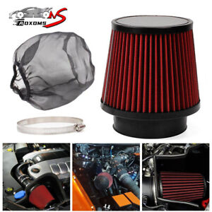 Red 4" 100mm Inlet Car Truck Air Intake Cone Dry Air Filter w/ Filter Sock Cover