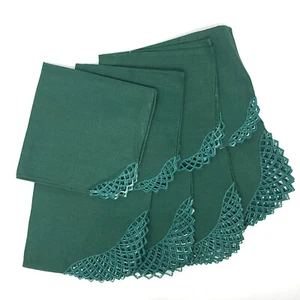 Vintage Green Placemat & Napkin - SET OF 4 - Solid Colored Embroidered Edging - Picture 1 of 6
