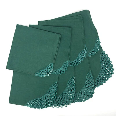 Vintage Green Placemat & Napkin - SET OF 4 - Solid Colored Embroidered Edging - Image 1 of 4