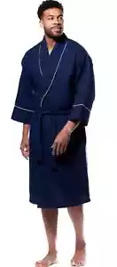 Waffle Robe Long Waffle Shawl Bathrobe Waffle Piped Shawl Robe Cozy Spa Cover up - Picture 1 of 12