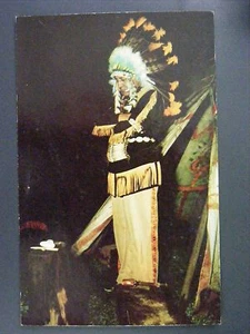 Indian In Native Dress At Tepee Vintage Curt Teich Color Chrome Postcard 1955 - Picture 1 of 2