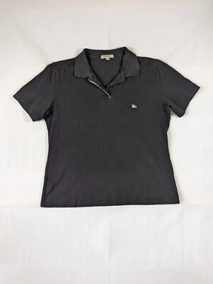 Burberry Polo Shirt Womens XL Black Short Sleeve Knit Nova Check Britian Golf - Image 1 of 4