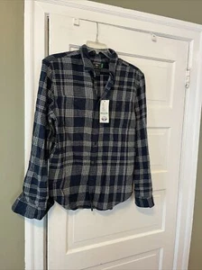 NWT Dockers Men's Regular Fit Button-Down Shirt Flannel Navy Blue M Work Shirt - Picture 1 of 6