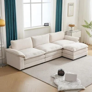 3-4 Seat Modern Sectional Sofa Set Footstool Living Room Convertible Couch White - Picture 1 of 9