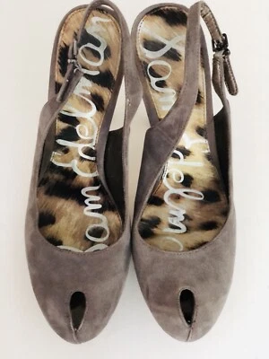 Sam Edelman lindo salto agulha cinza escuro camurça peep toe tamanho 9 - Imagem 1 de 4