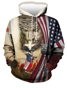 Jesus/ America Hoodie/ Pullover Graphic Pullover - Picture 1 of 5