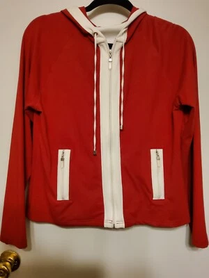 Chaqueta con Capucha Cato Roja/Blanca Cuello en V Bolsillos Algodón/Spandex Cremallera Completa Talla Mediana Foto 1 de 4