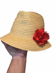 Orange Shiny Flower Straw Fedora GYMBOREE Hat NWOT NEW Sz L - Picture 1 of 3