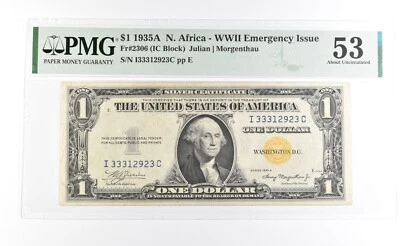 PMG 53 AU 1935 A $1 North Africa WWII Emergency Issue Yellow Seal Fr#2306 *1113 - Image 1 of 3