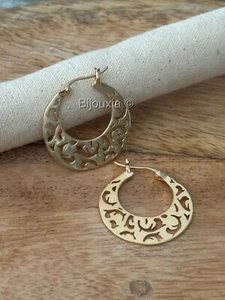 Créoles Ajourées Orientales Type Savoyardes Plaqué Or 18 Carats 750/000 - Imagen 1 de 6