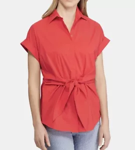 $79 Camisa Lauren Ralph Lauren Roja Algodón Corbata Frontal Mediana L3aa - Imagen 1 de 8