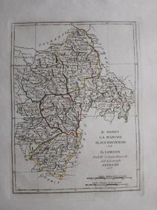1819 Borghi Mappa Berri Marche Bourbonnois Limosin Limoges Bourges France Carte - Picture 1 of 2