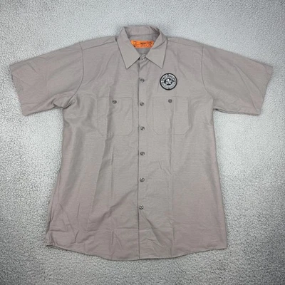 Red Kap Jolly Rogers Shirt Mens Large Gray Button Up Short Sleeve Workwear Patch - image 1 of 4