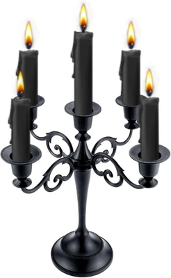 Candelabro de metal, 5 brazos candelabros negro puro para velas de pilar Foto 1 de 4