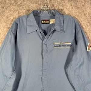 Bulwark FR Shirt Mens Large Blue Snap Button Flame Resistant Company Logo - Picture 1 of 11
