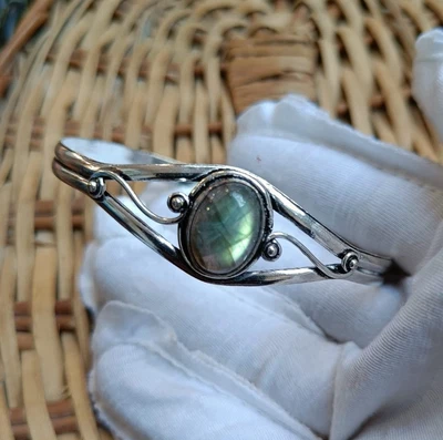 925纯银袖口手镯拉长石摩洛哥手链手工制作所有尺寸 — 第 1/4 张图片