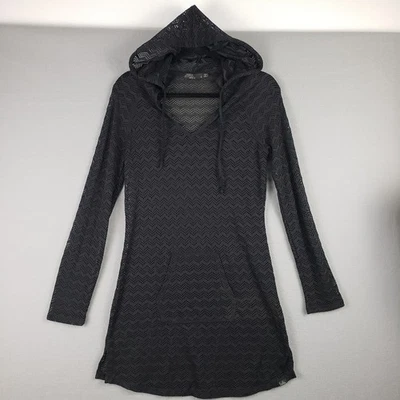 Maiô feminino Prana tamanho S com capuz preto ziguezague transparente férias praia - Imagem 1 de 4