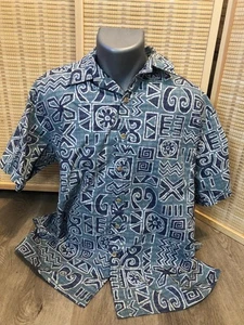 Camisa Cooke Street Hawaiana Abotonada Azul Grande L Diseño Tribal (H408) - Imagen 1 de 10