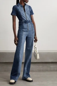 ALICE + OLIVIA Gorgeous Belted Panelled Denim Jumpsuit In Blue Ladies Size 27 - Picture 1 of 15