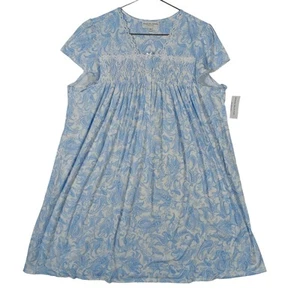 Miss Elaine Woman Nightgown Size 2X Blue Paisley Floral Print Short Sleeve NWT - Picture 1 of 8